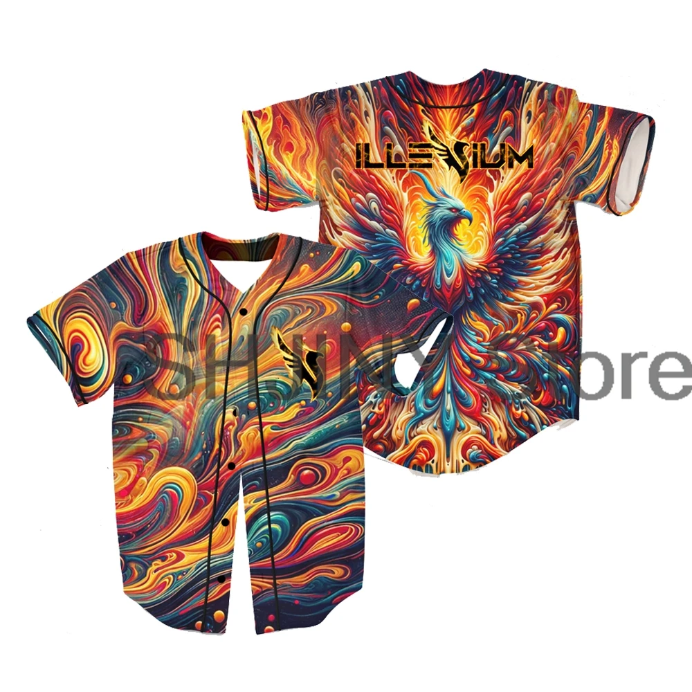 

Illenium Acid Trippy Fire Psychedelic Rave Baseball Jersey EDM Festivals 2024 Short Sleeve Shirts Women Men Fashion Tops