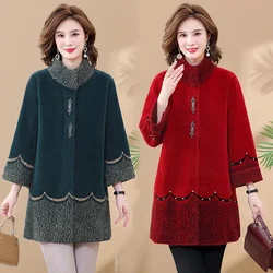 Mink Velvet Jacket Temperament Autumn Winter 2025New Large Size Sweater Cardigan Middle-Aged Elderly Women Thickened Woolen Coat