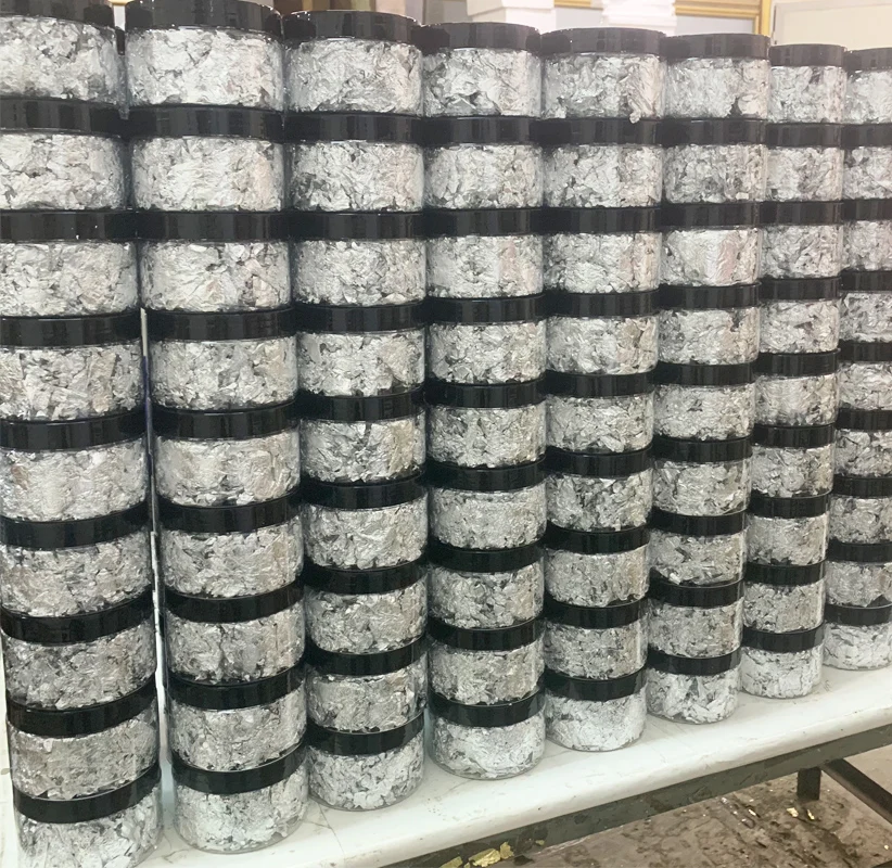 Serpihan Daun Perak Aluminium Lembut Dekorasi Seni Kerajinan Bahan Serpihan Lukisan 1Kg Serpihan Daun Perak Imitasi