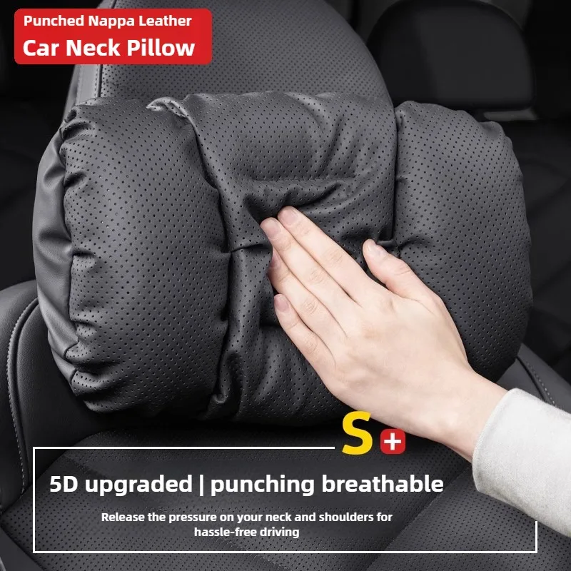 Punched Nappa Leather Car Headrest Lumbar Support Soft Car Neck Pillow Car Waist Pillow Seat Accessories Auto Neck Lumbar Pillow - Image 2