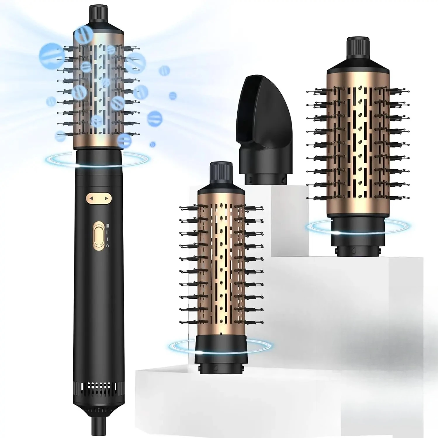 

Вращающаяся щетка-фен 3-в-1 с отсоединяемыми насадками, 3 температурных режима и 2 скорости