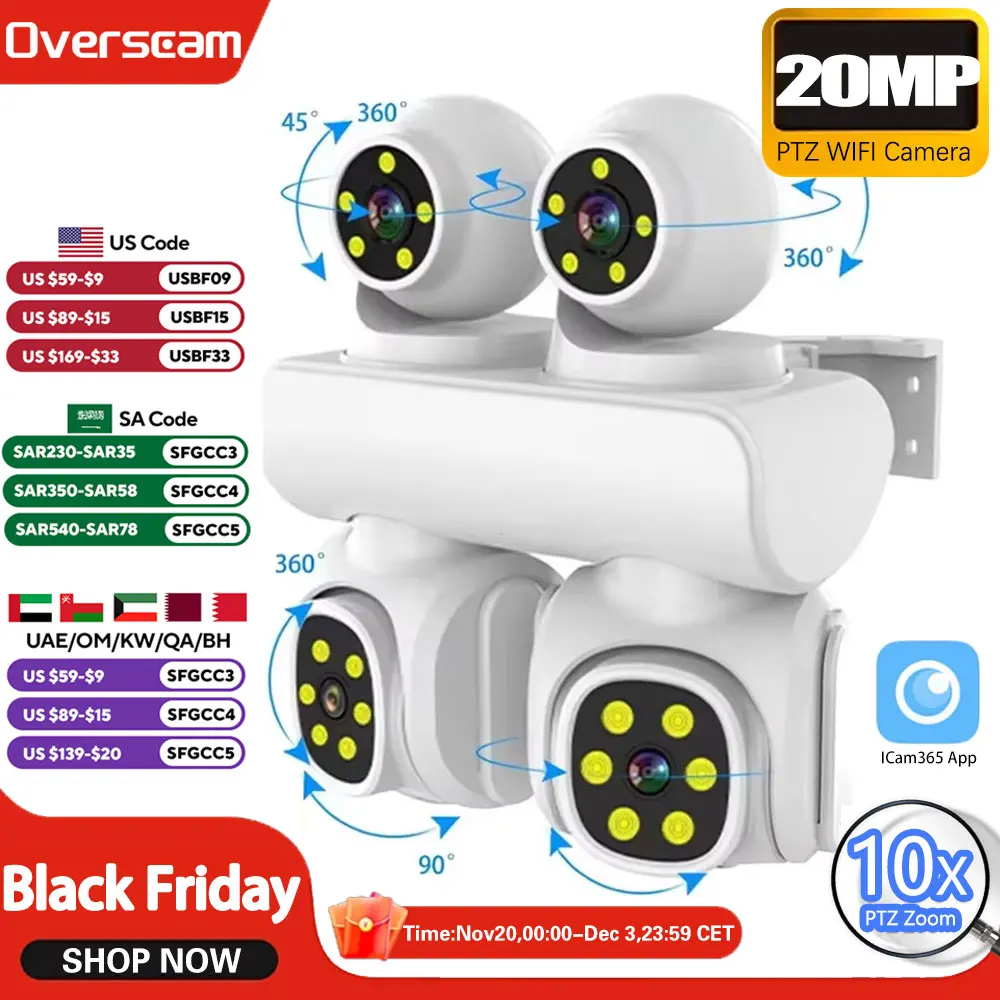 

10K 20MP Камера с четырьмя объективами и четырьмя экранами WIFI IP CCTV PTZ Открытый 8K 15MP Двусторонний домофон Ai Track ICam365 Умные камеры с 10-кратным зумом