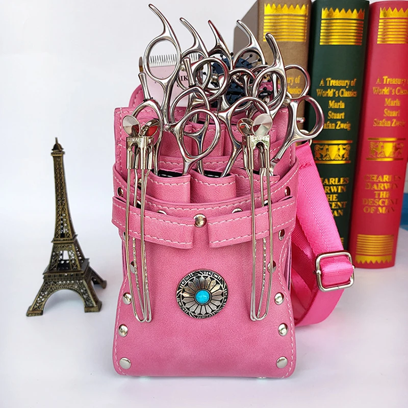 Hair Scissors Bag with Waist Shoulder Belt for Hairdressers Barber PU Leather Shears Hairdressing Tool Case Bag Holder