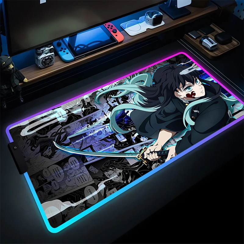 

RGB Mouse Pad Gamer Keyboard Pad Demon Slayer Tokitou Muichirou Desk Mouse Mat Rubber Tapis Souris Gaming Notbook LED Mousepad