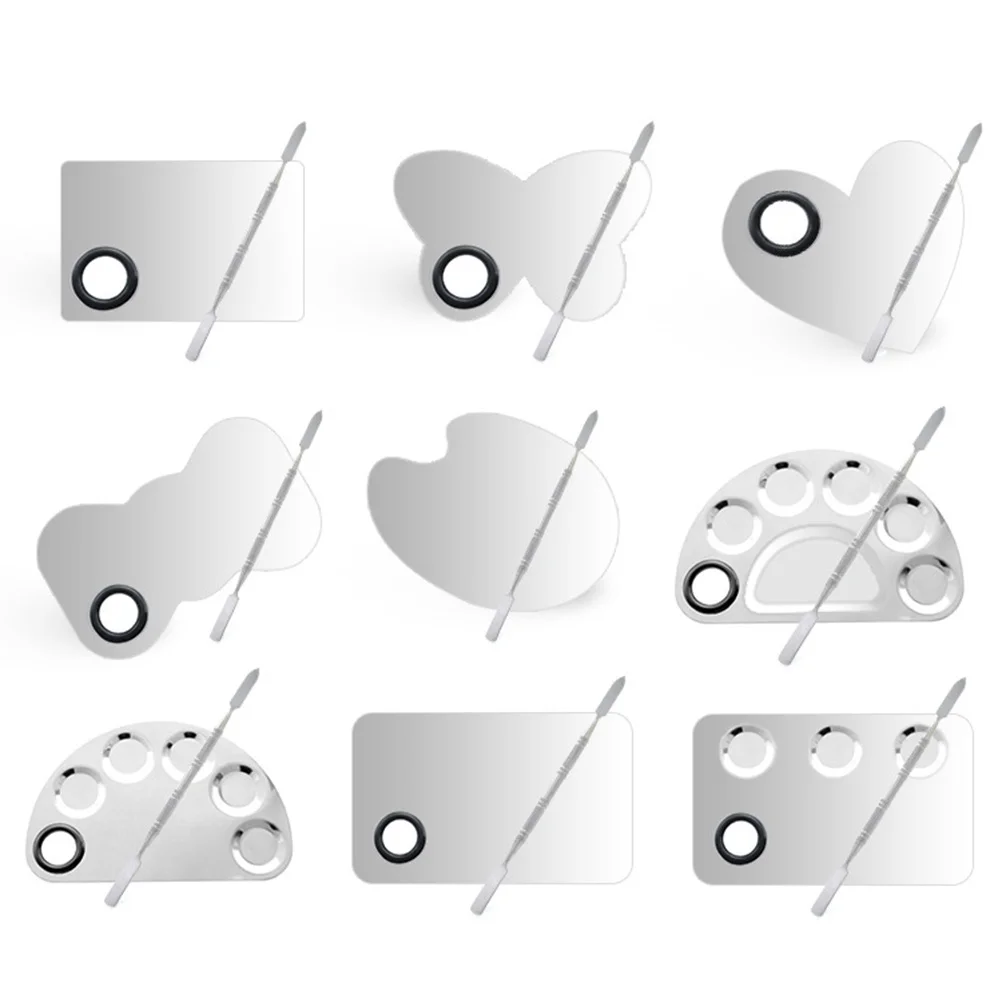 1セット ステンレス製 ネイルアート メイクアップパレット アーチ型 DIYツール ファンデーション 口紅 顔料 メイクアップキット ネイルアートパレット