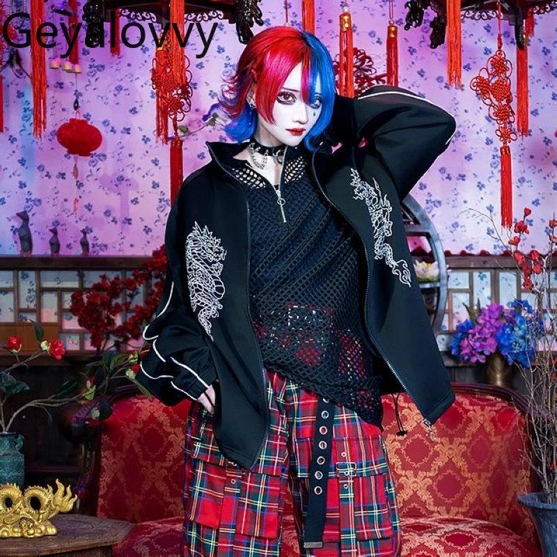 

Японский стиль Харадзюку, китайская милая спортивная одежда с универсальным принтом для девочек, куртка унисекс с воротником-стойкой и длинными рукавами на молнии