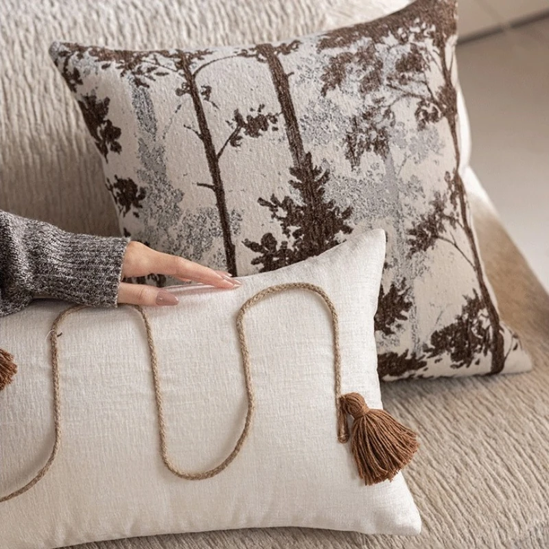 

Modern Retro Jacquard Cushion Cover Brown Coffee Color Luxurious Texture Pillow Cover Living Room Sofa Home Decor Cushion Case
