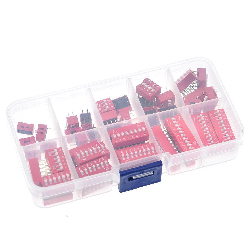 Imagem -05 - Dip Switch Kit na Caixa 10 Vias 2.54 mm Interruptor de Alternância Vermelho Interruptores Snap Kit Misto Cada Conjunto Combinação de Peças 45 Peças