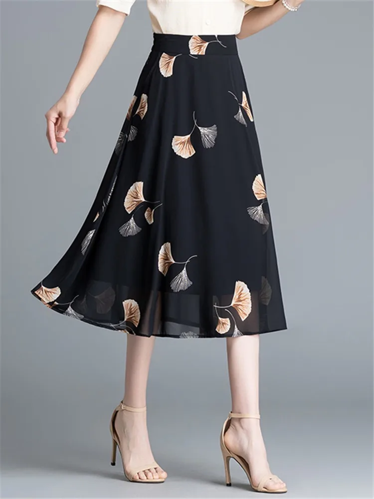 

Summer Thin Chiffon A-Line Skirt Women's Half-length Floral Print plus Size Slimming Short Skirt Small Stature High-waist Skirt