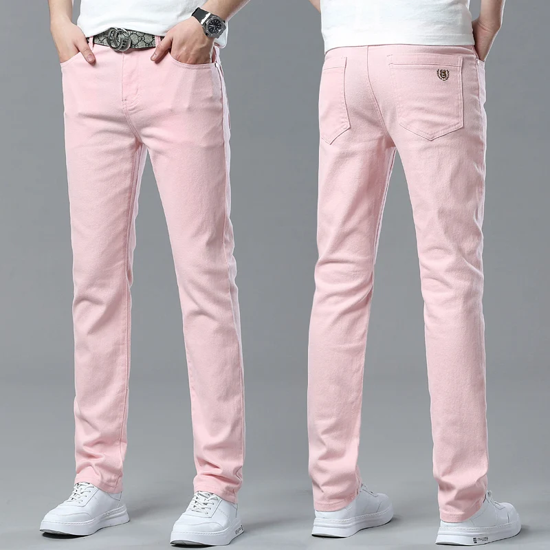 Men High Quality Pink Red Yellow Jeans Fashion Casual Classic Style Slim Fit Soft Trousers Male Brand Advanced Stretch Pants