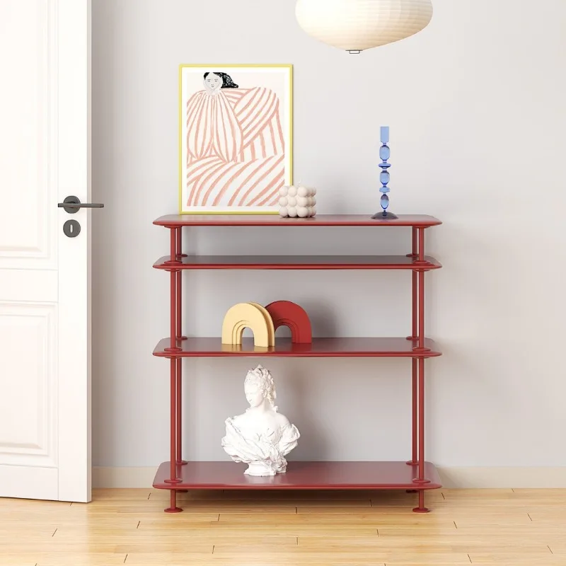 

Simple red art wall shelf Solid wood light luxury living room entrance rack Modern bedroom shelf