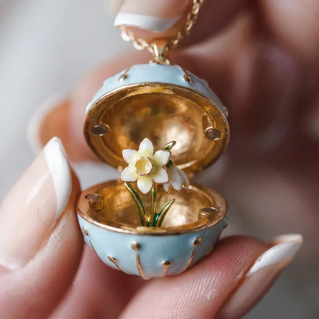 Kupferanhänger mit Emaille und einer Blumenkette, die geöffnet und geschlossen werden kann. Vintage-Schmuck für Damen. Geburtstagsgeschenk – Detail 2