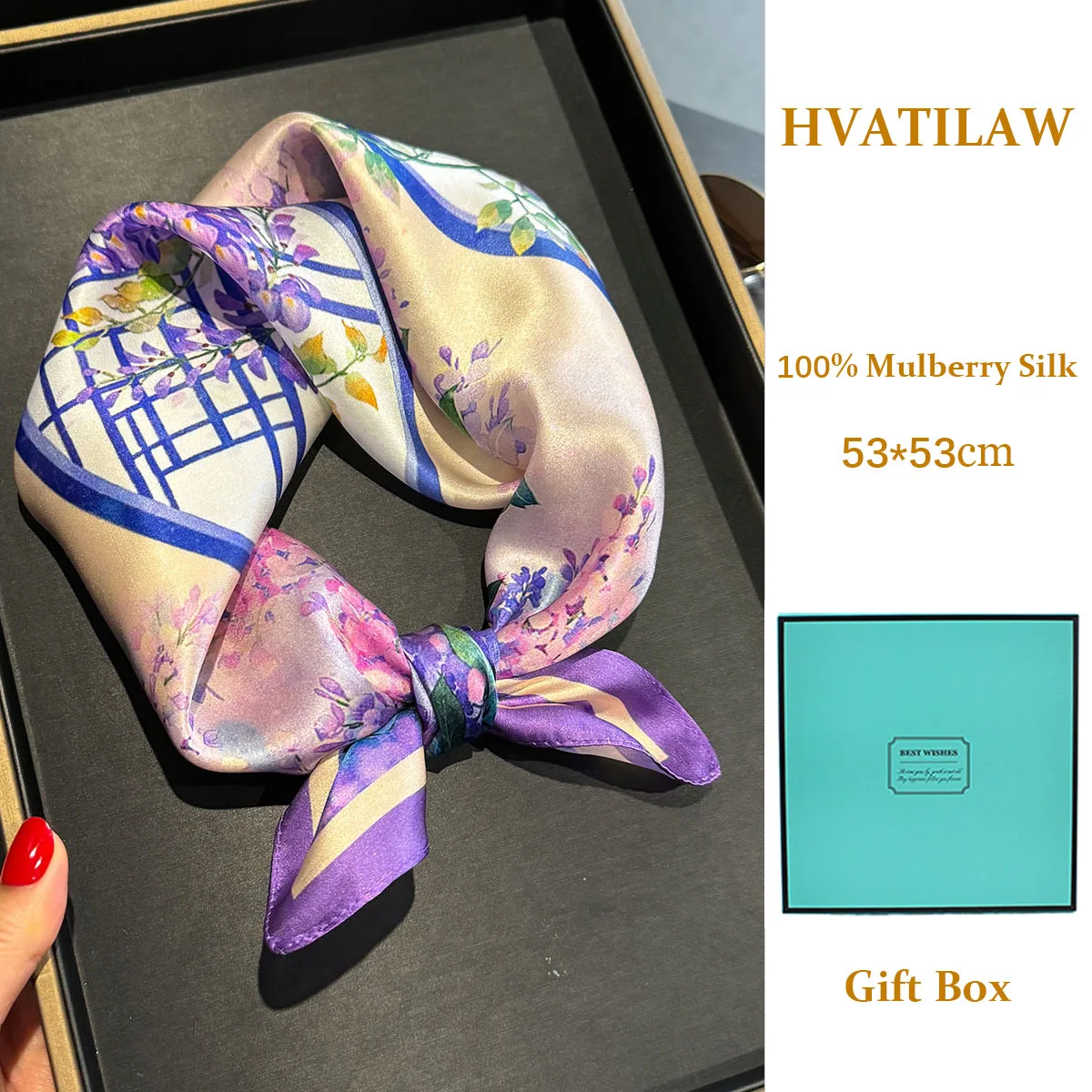 

100% Mulberry Silk Scarf Women 53cm Square Neckerchief Silk Head Scarf Bandana Female Neck Hair Luxury Designer Hijab for Gift