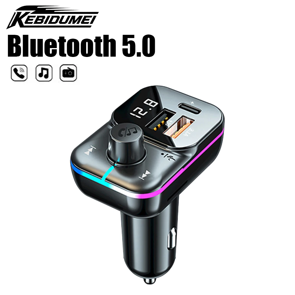 KEBIDUMEI C24 Bluetooth5.0 Adattatore per auto Trasmettitore FM Dual USB3.1A + PD3.1A Caricatore Display Lettore MP3 Accessori elettronici per auto