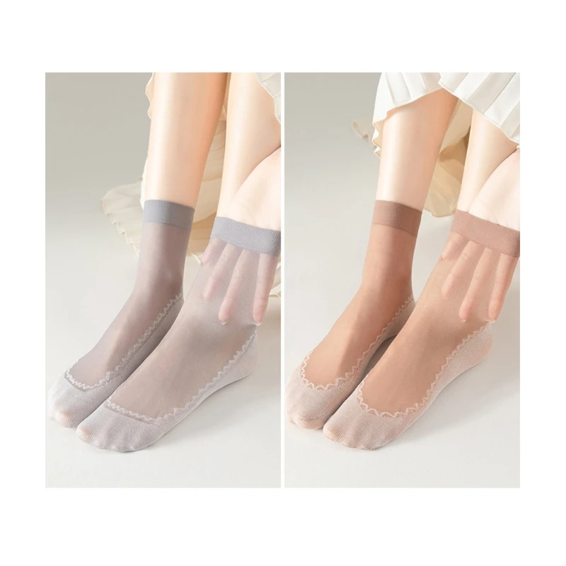 10 Pairs Women Silky Thin Sheer Short Ankle Socks with Cotton Bottom