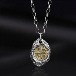 Vintage Boundless Joy Stone Pendant For Men Jewelry Ethnic Style Lucky Chain Necklace Male Personality Sweater Accessories