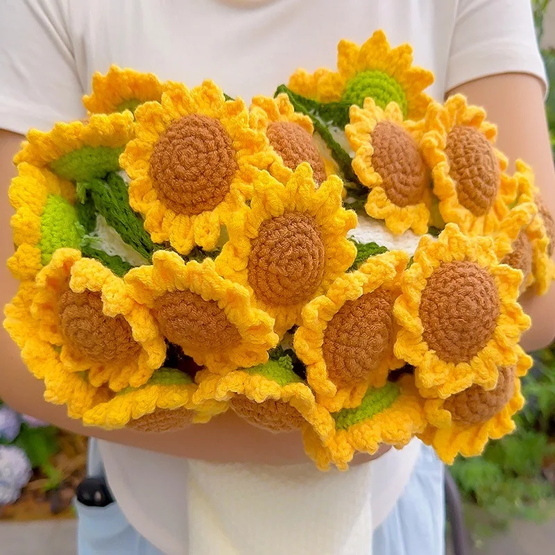 

60-170cm Finished Product Crocheted Sunflower Blanket Rose Blanket Flower Bouquet Blanket Handmade Wedding Valentine's Day Gifts
