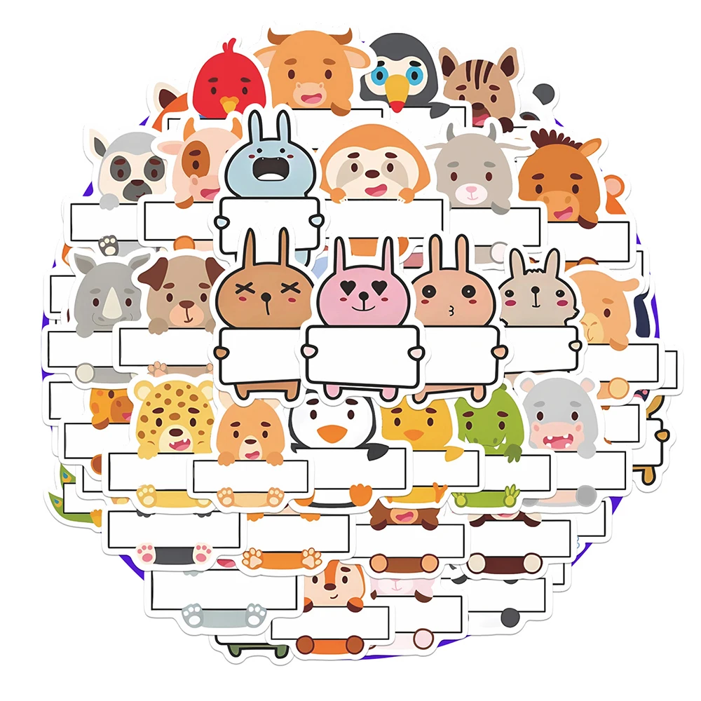 

10/30/50pcs Fill in Animal Name Blank Label Stickers Cartoon Creative Decals DIY Stationery Phone Notebook Sticker for Kids Toy