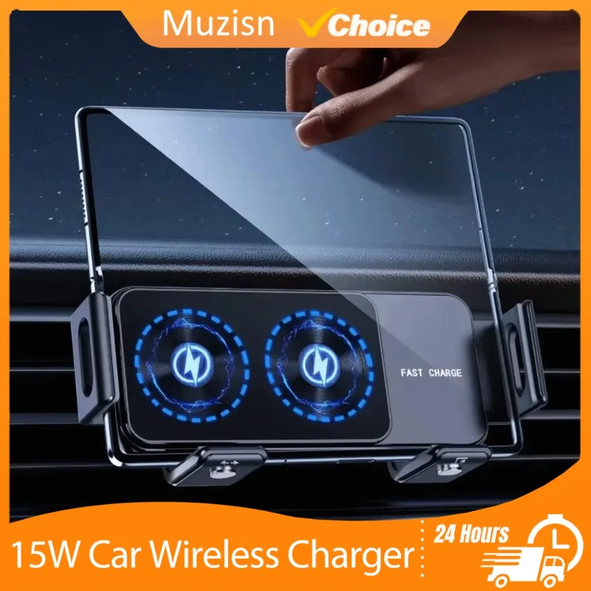 

15W Car Wireless Charger Stand Car Phone Holder Mount Fast Car Charging for iPhone Samsung Galaxy S23 S22 S21 Z Fold Flip 5 4 3