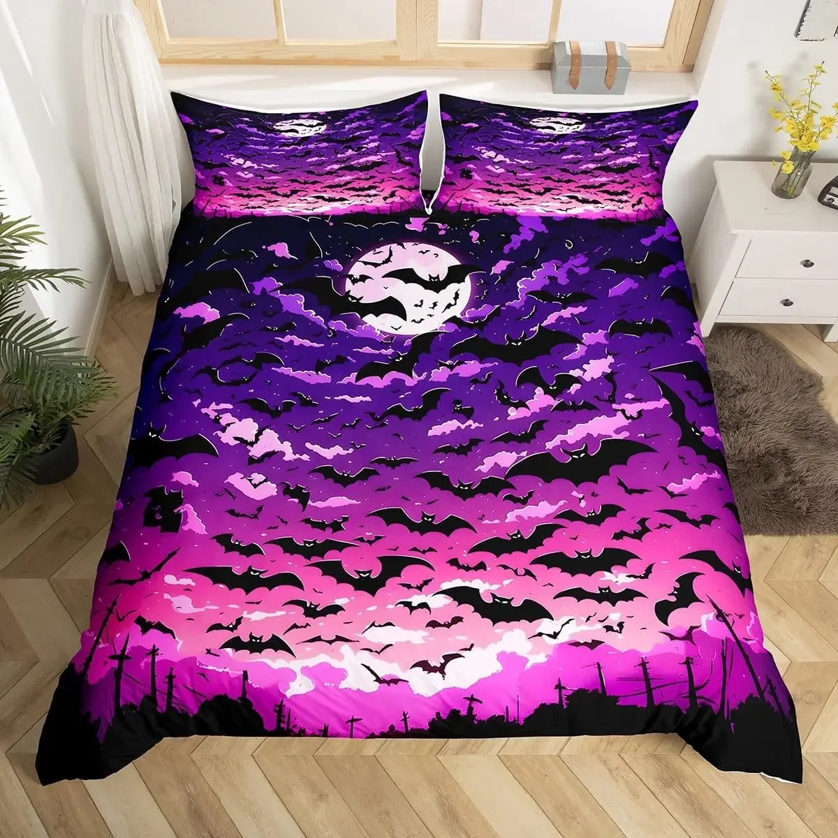3D Bat Printing 2-3 Piece Set (No Core) Suitable for Bedroom Duvet Cover Set Decor For Halloween Happy Halloween Bedding Set