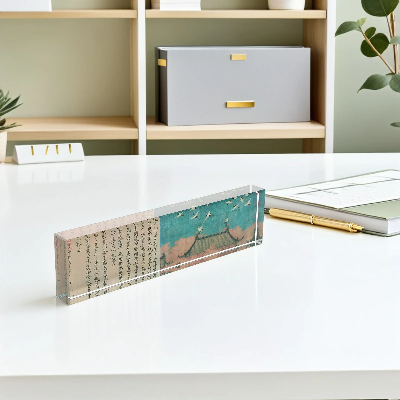 Clear Glass Calligraphy Paperweight Rectangular Elegant Art Weight Chinese Writing Tool for Calligraphy Practice Painting