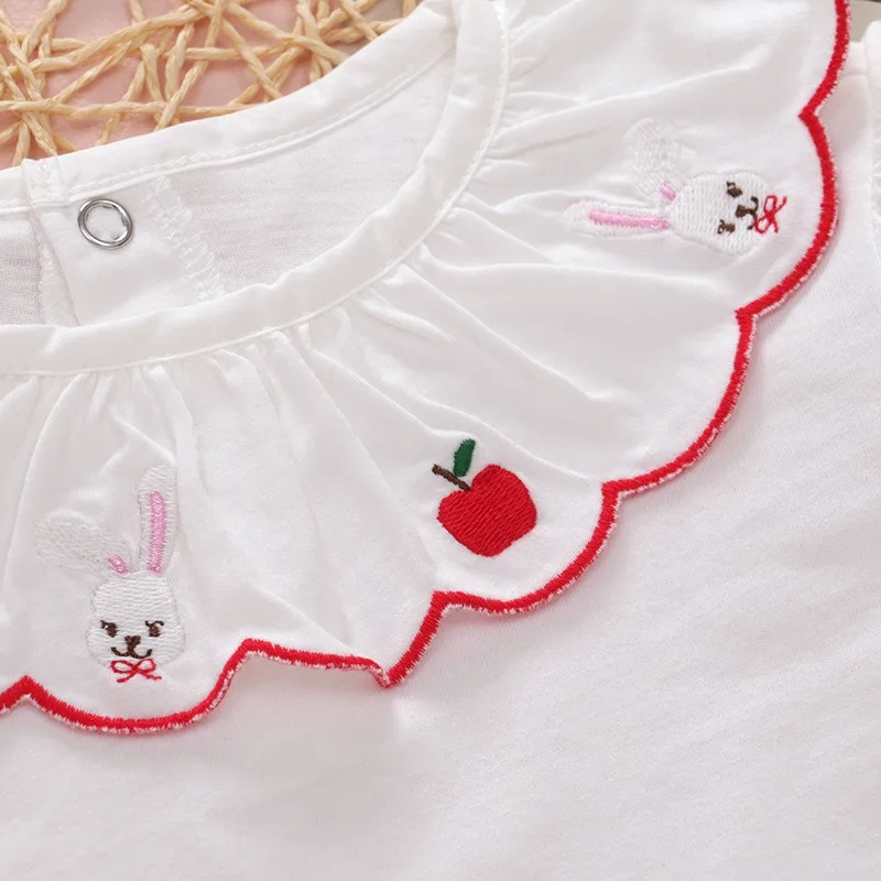 Girls Short Sleeve Shirts Kids Shirt Cute Rabbit Tops  Korean Blouses White Blouse Baby Clothes Japanese Baby Girl Clothes