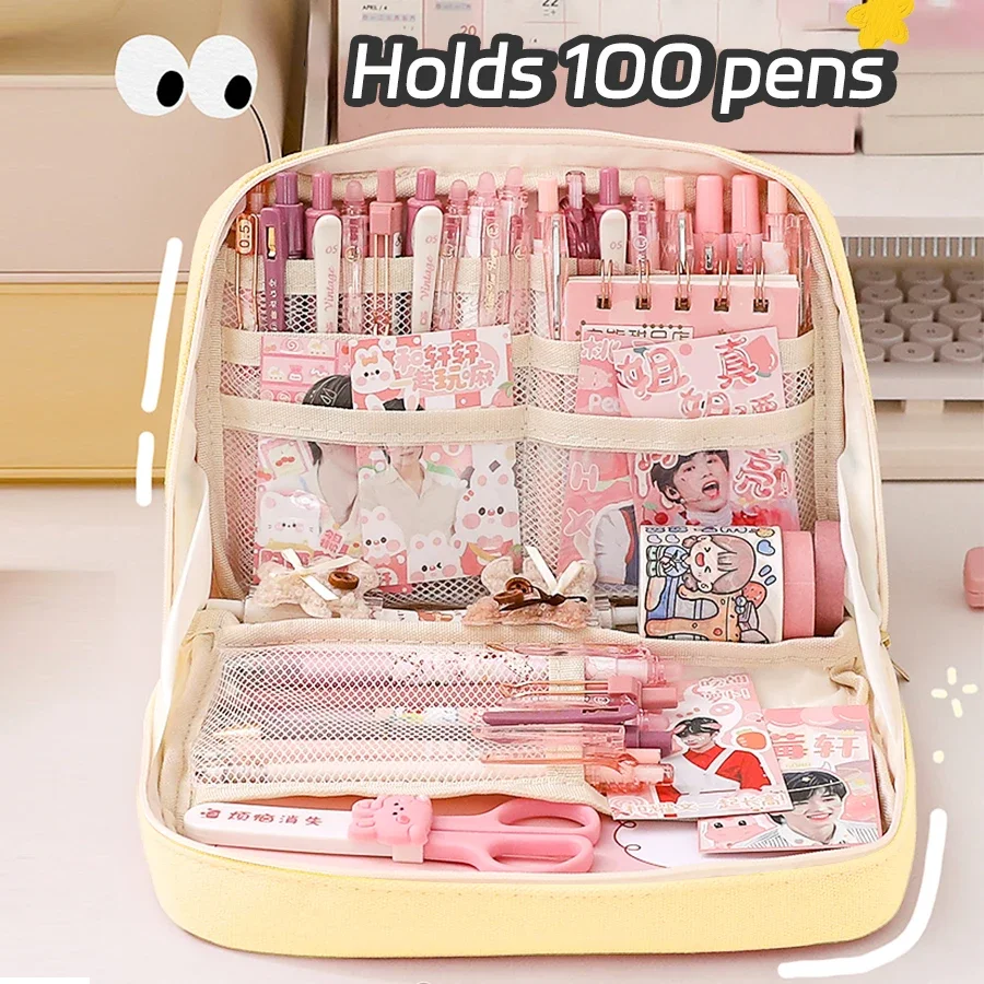 Canvas large-capacity pencil bag storage bag high-value Japanese multi-functional student storage stationery