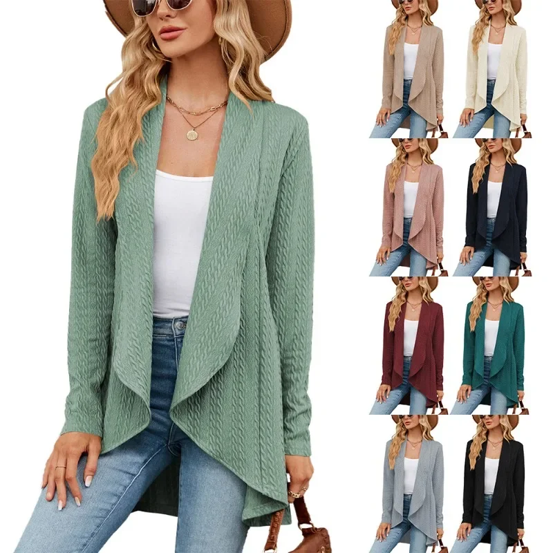 

Spring Autumn Elegant Women Thin Jacket Coat Long Sleeve Open Stitch Top 2025 Solid Color Casual Jacket Vintage Clothes Outwear