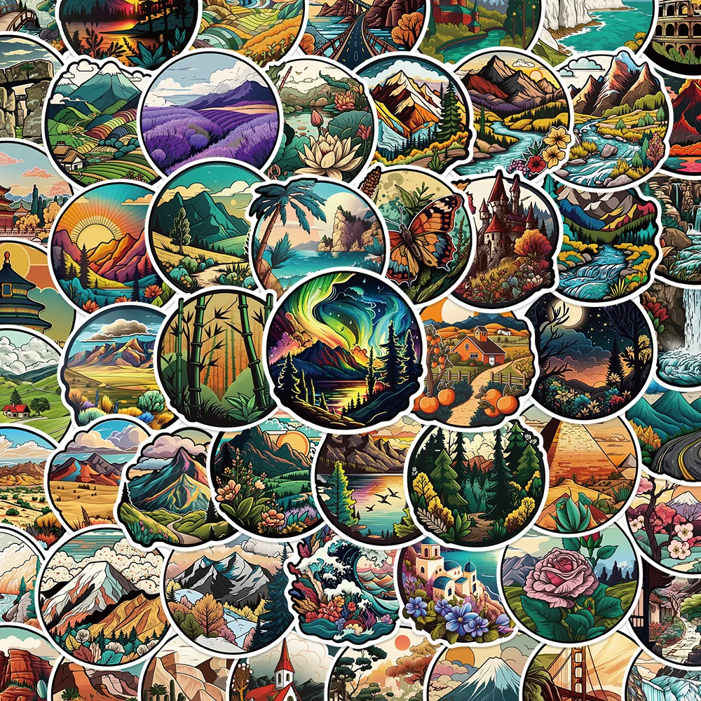 

10/30/50pcs Outdoor Famous Landscape Scenery Cartoon Stickers Beautiful Scenic Spot Decals Suitcase Phone Case Notebook Sticker