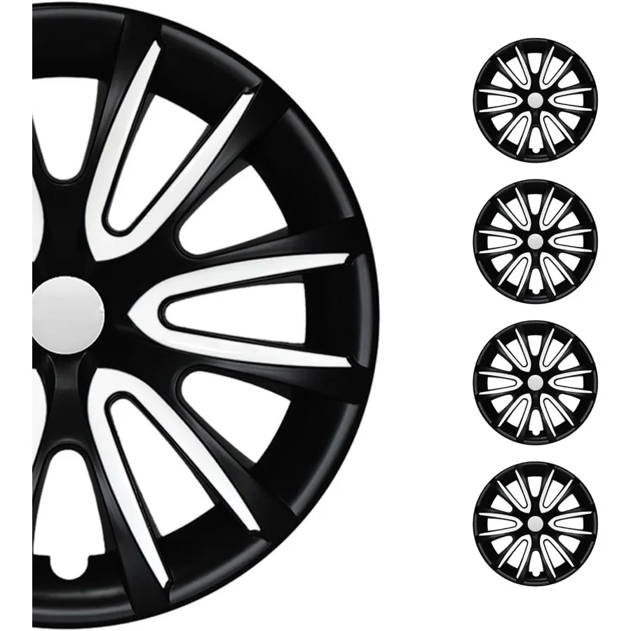 

Black Matt with White Hub Caps 16 Inch Set of 4 Tapas para Rines 16 Premium Wheel Covers 16 Inch R16 Rim Cover Set Snap On Dura