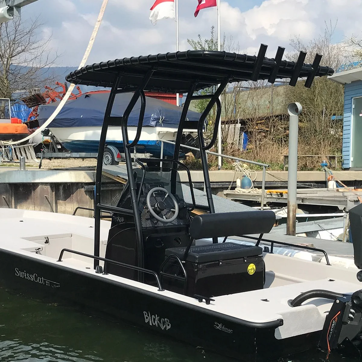 Raider RD510 Universal Adjustable T-Top for Center Console Boats Heavy Duty Folding T Top  Black White Frame Canvas Boat Ribs