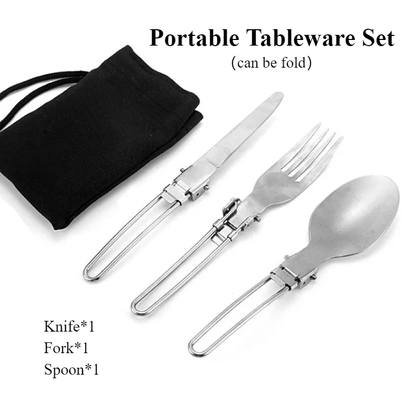 Portable Tableware Set Outdoor Stainless Steel Folding Tableware Set Camping Foldable Knife Fork Spoon Set Travel Tableware