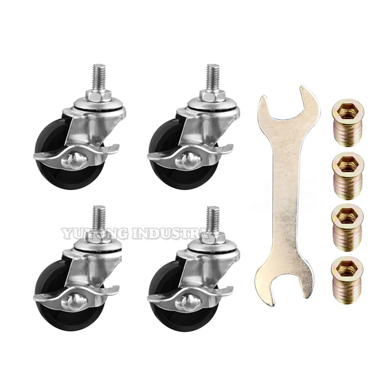 4 Pcs/Lot Casters 3 Inch Black PP Screw Caster With Brake M12 Side Wheel Baking Tray Rack Universal