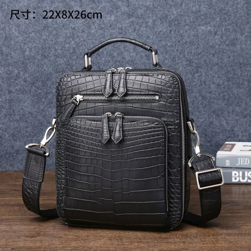 

New Style Fashion American Style Crocodile Belly Pattern Shoulder Diagonal Straddle Fashion Box High Men Handbag Leather Handbag