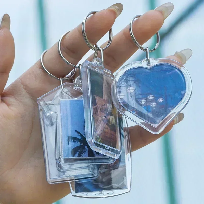 5 pieces of transparent blank acrylic photo frame keychains - DIY open ring keychain gift set