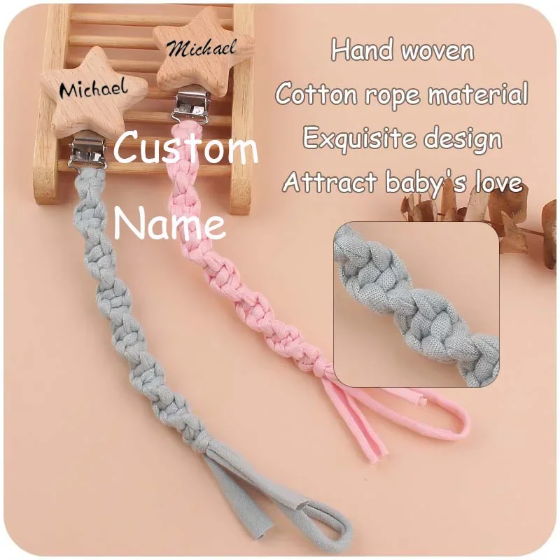 Custom Name Wooden Personalized Baby Pacifier Chain Hand Woven Dummy Nipple Holder Guard Teether Pendant  Newborn Gift Stuff