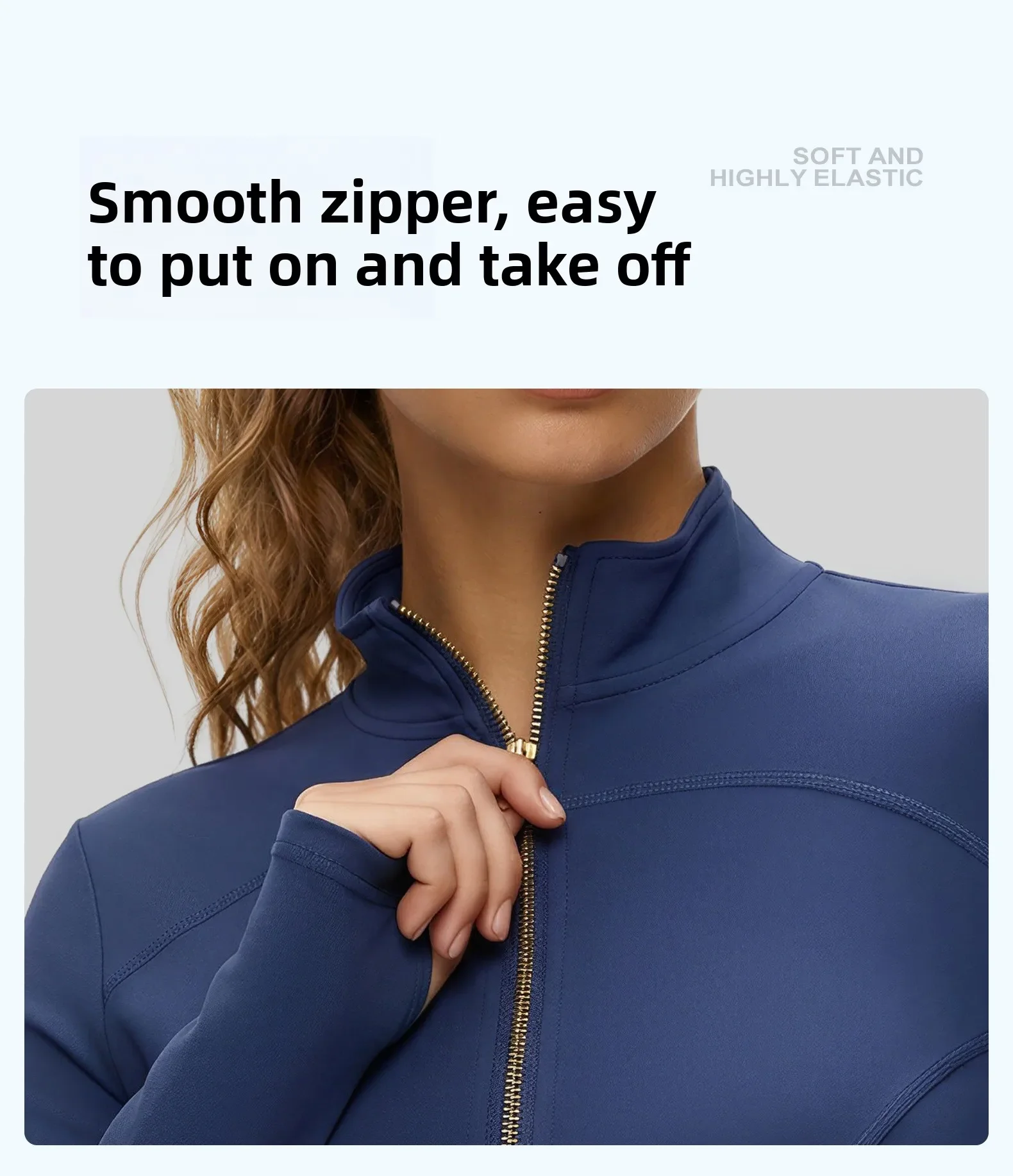 Damen Herbst-Sportjacke mit Stehkragen, Goldreißverschluss, Yoga-Oberteil, Figurbetont, Schlanke Passform, Damenjacke für Radfahren – Detail 8