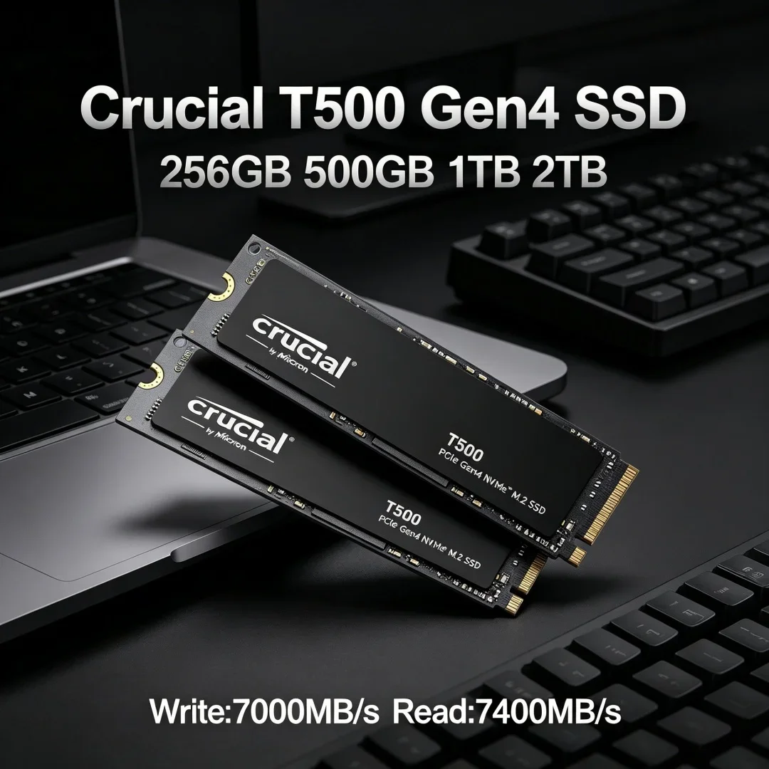 SSD Crucial T500 1TB Gen4 NVMe M.2 7300MB/s CT1000T500SSD8, Unidade de Estado Sólido Interna para Jogos, Compatível com PS5, Laptop e PC, Original OEM