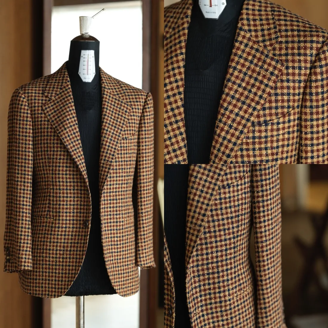 Vintage Houndstooth Men Suits Single Breasted Notched Lapel Jacket Blazer One Piece Prom Male Party CUstomized