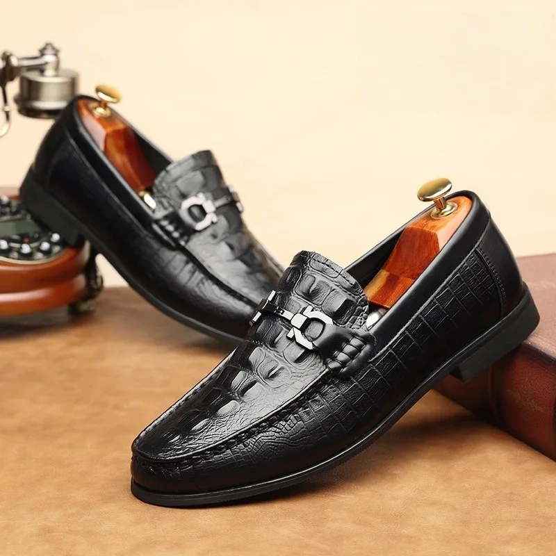 

New Shoes for Men Genuine Leather Casual Shoes Crocodile Print Business Dress Shoes Slip-on Loafers