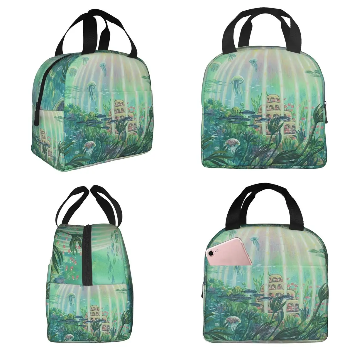 

Ponyo Painting Anime Underwater Insulated Lunch Bag for Kids School Cooler Thermal Food Box Tote Portable Lunch Boxes Container