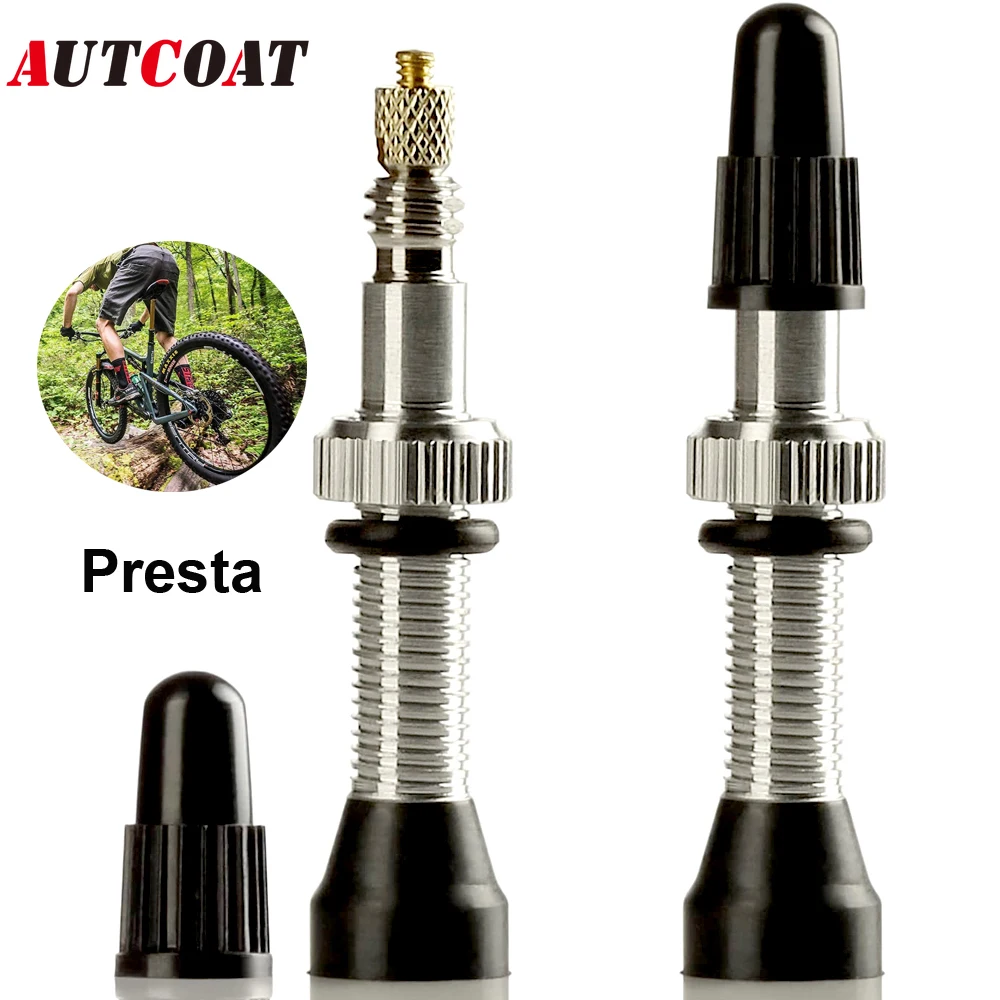 

2Pcs Tubeless Presta Valve Stem Kit, Compatible Sealant Ultra-Light Aluminum Extender Valves for MTB Bicycle Tire