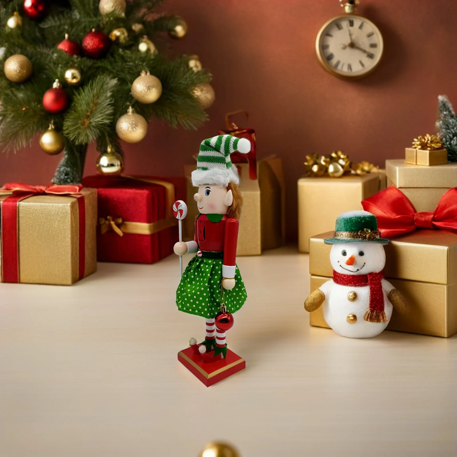 

Christmas Elf Nutcracker Wooden Soldier Decor Mini Xmas Tabletop Holiday Home Decoration Nutcracker Soldier Ornament