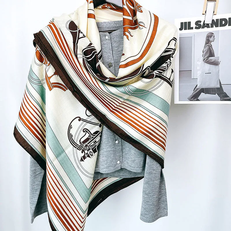 Women Winter Wool Scarves Wraps Extra Large Square Blanket Scarf Cape Poncho Hand Rolled Edges 130x130cm