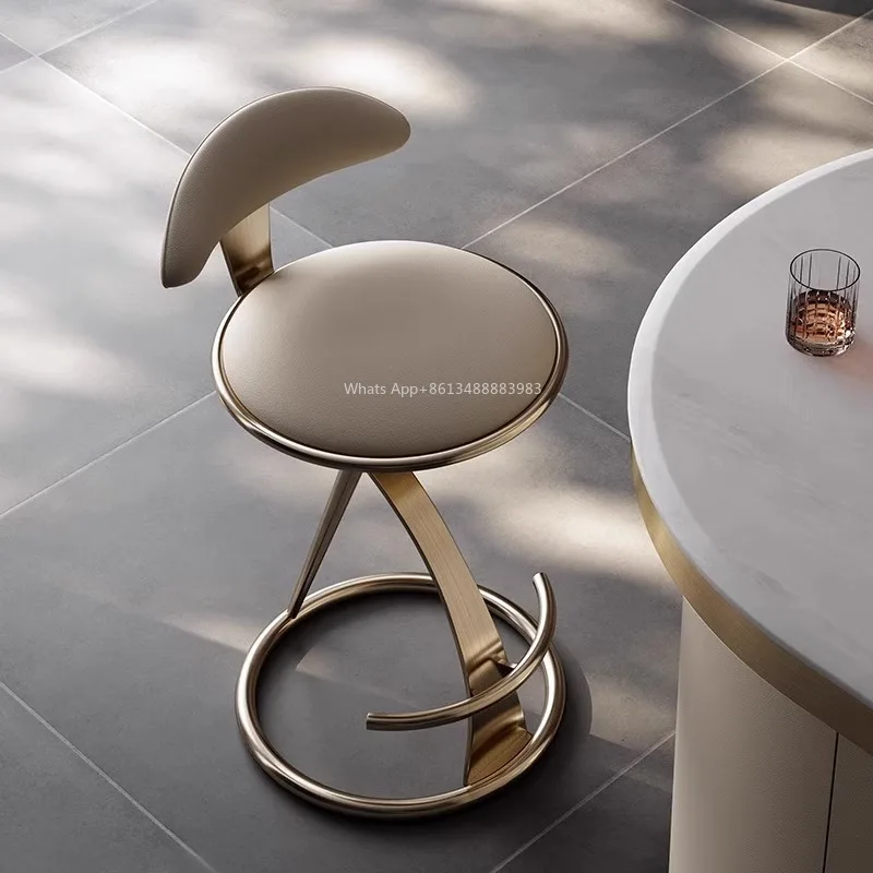 

Hot HOT Light Luxury Italian Style Bar Counter High Stool Home Modern Bar High-end Hotel Metal Leather Art Backrest Single Chair