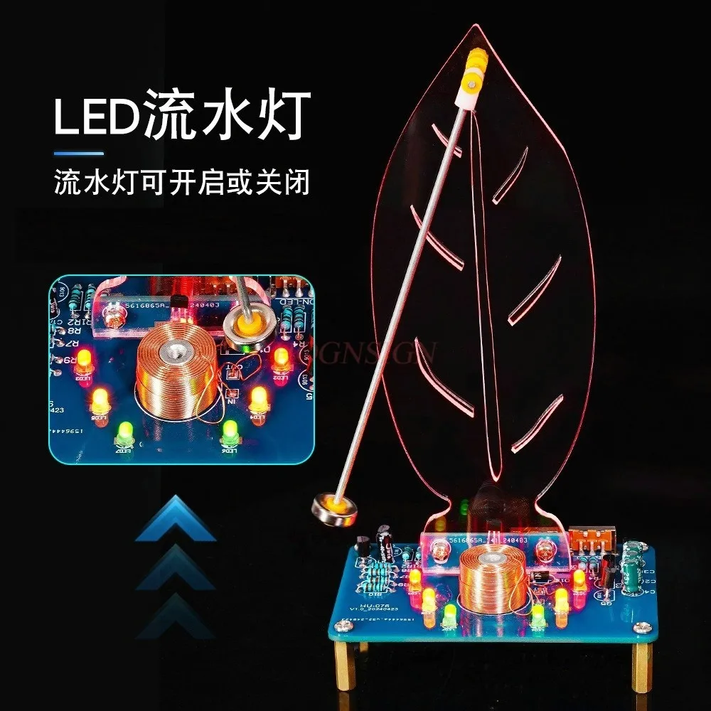 Kit de prática de solda, kit de projeto de solda de balanço eletromagnético, agulha de pêndulo em forma de deixar com luz LED eletrônica