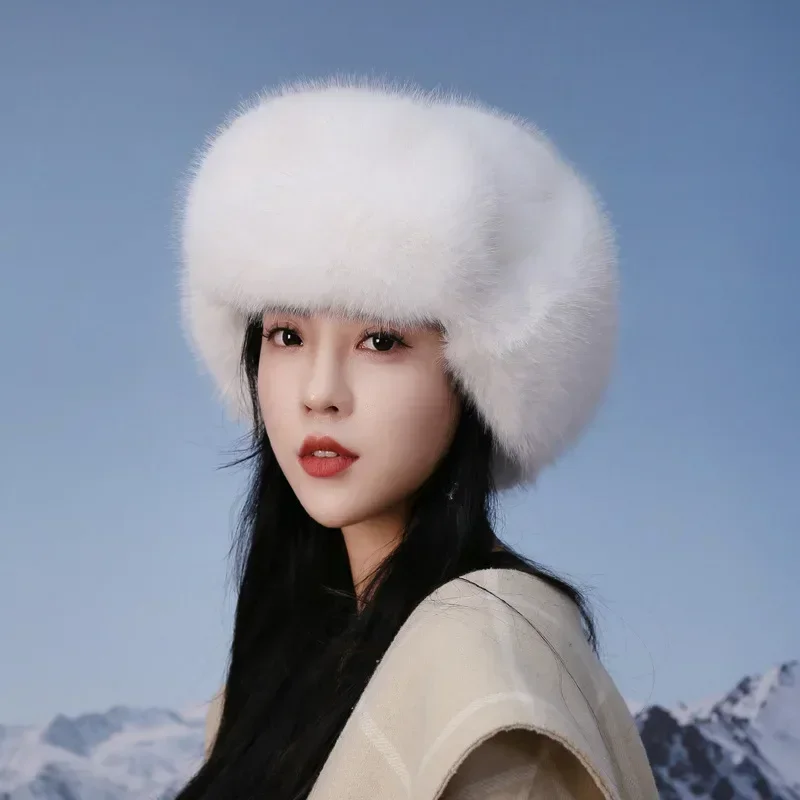 Women Winter Faux Fur Trapper Hat Thick Plush Lined Ear Flap Hat Warm Fluffy Windproof Hat for Cold Weather Outdoor