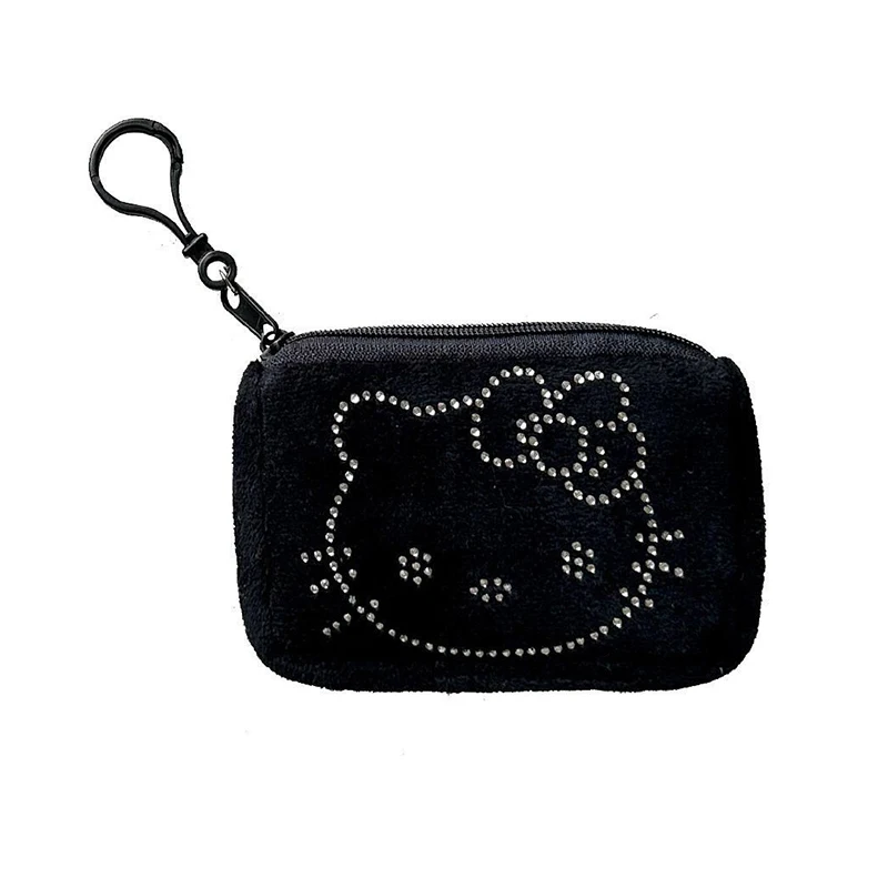 MINISO Mini Plush Hello Kitty Coin Purse with Crystal Cute Key Earphone Bag Fashion Brand Luxury Designer Wallet for Women Girl