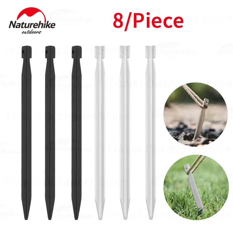 Naturehike V-Shaped Tent Ground Nail 8/Piece Aluminum Alloy 20cm Multifunctional Wind Rope Fix Ground Nail Tent Accessory