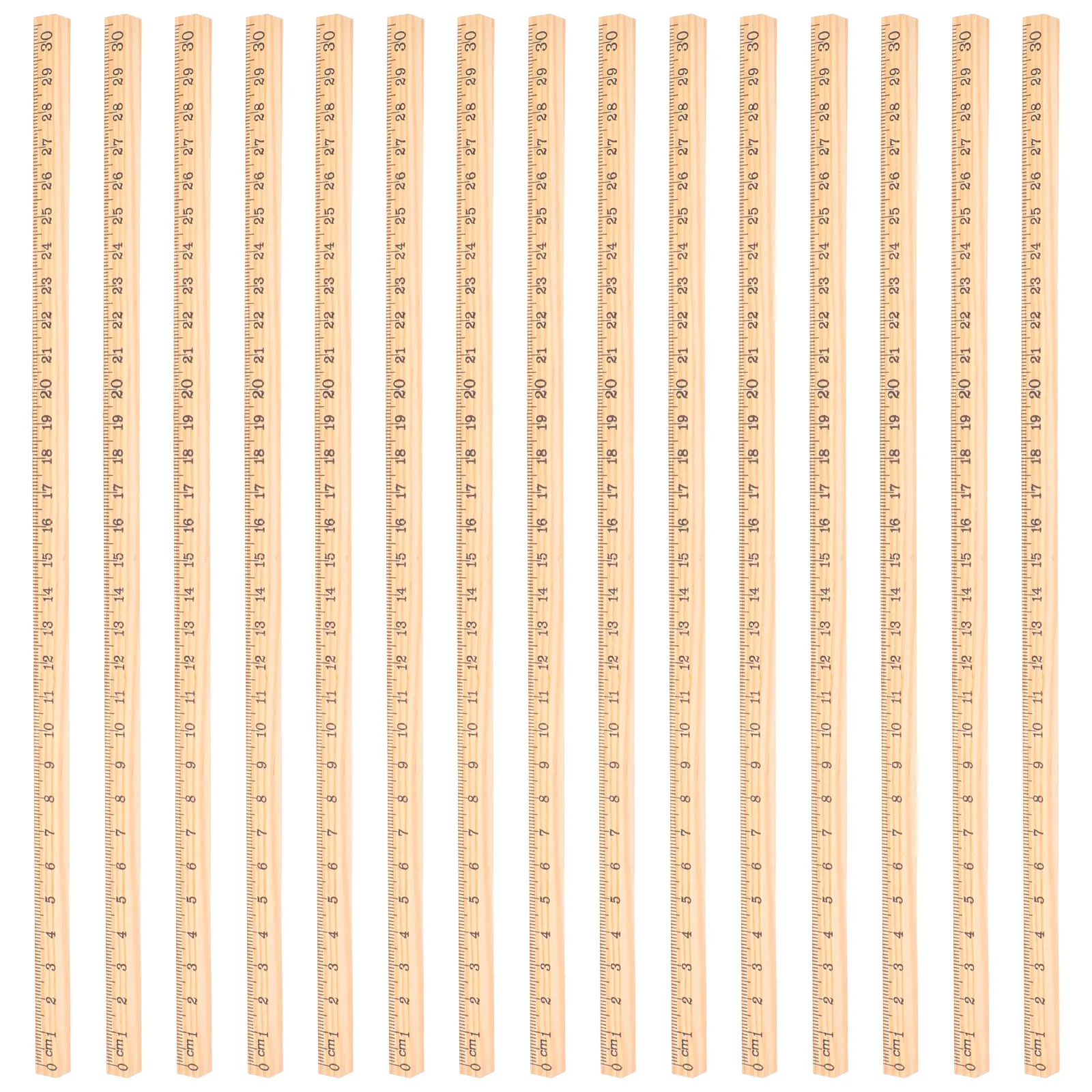 15Pcs Pine Wood Rulers Single-Sided Clear Scale Square Ruler for School Office Woodworking Drafting Measuring Tool Bulk